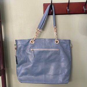 Blue Tote Bag with Gold Accents